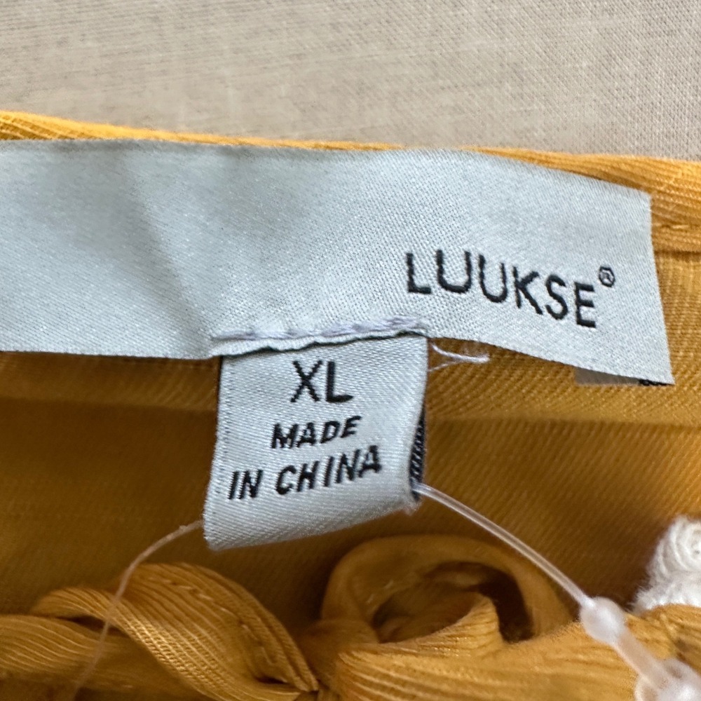 LUUKSE Women's XL Maxi Dress Mustard Yellow Floral Tiered Boho Tassel NEW - Picture 7 of 9